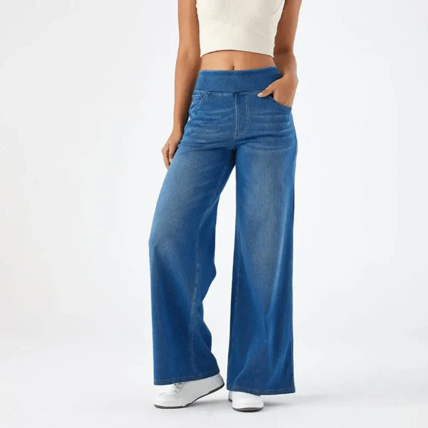 Wide Leg Jeans - Women's Elastic Waist Stretchy Loose Fit Jeans -Grace Aura