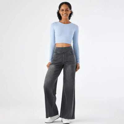 Wide Leg Jeans - Women's Elastic Waist Stretchy Loose Fit Jeans -Grace Aura