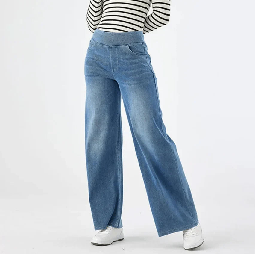 Wide Leg Jeans - Women's Elastic Waist Stretchy Loose Fit Jeans -Grace Aura