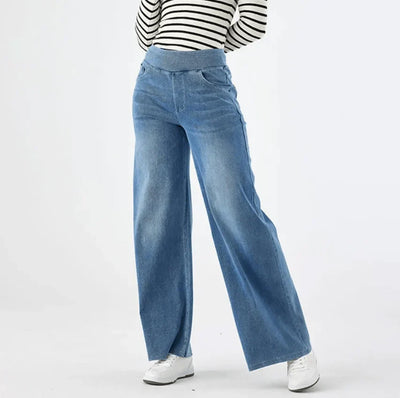 Wide Leg Jeans - Women's Elastic Waist Stretchy Loose Fit Jeans -Grace Aura