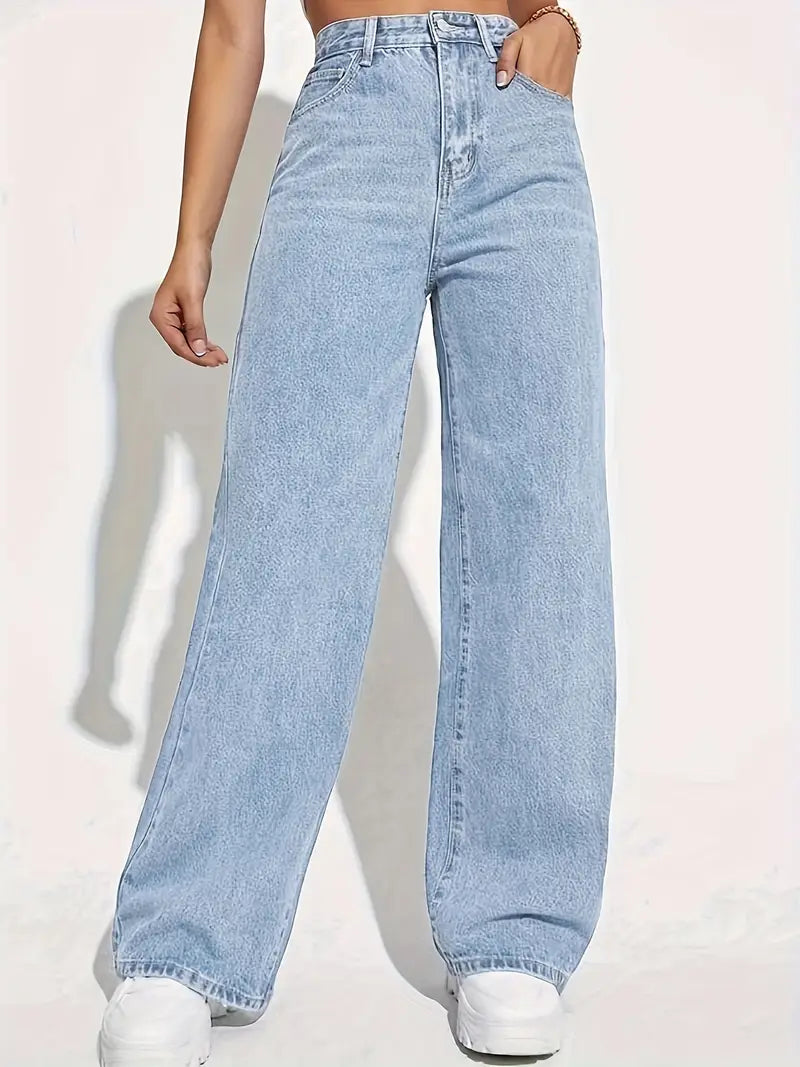Wide Leg Jeans - Women's High Waisted Loose Fit Jeans-Grace Aura