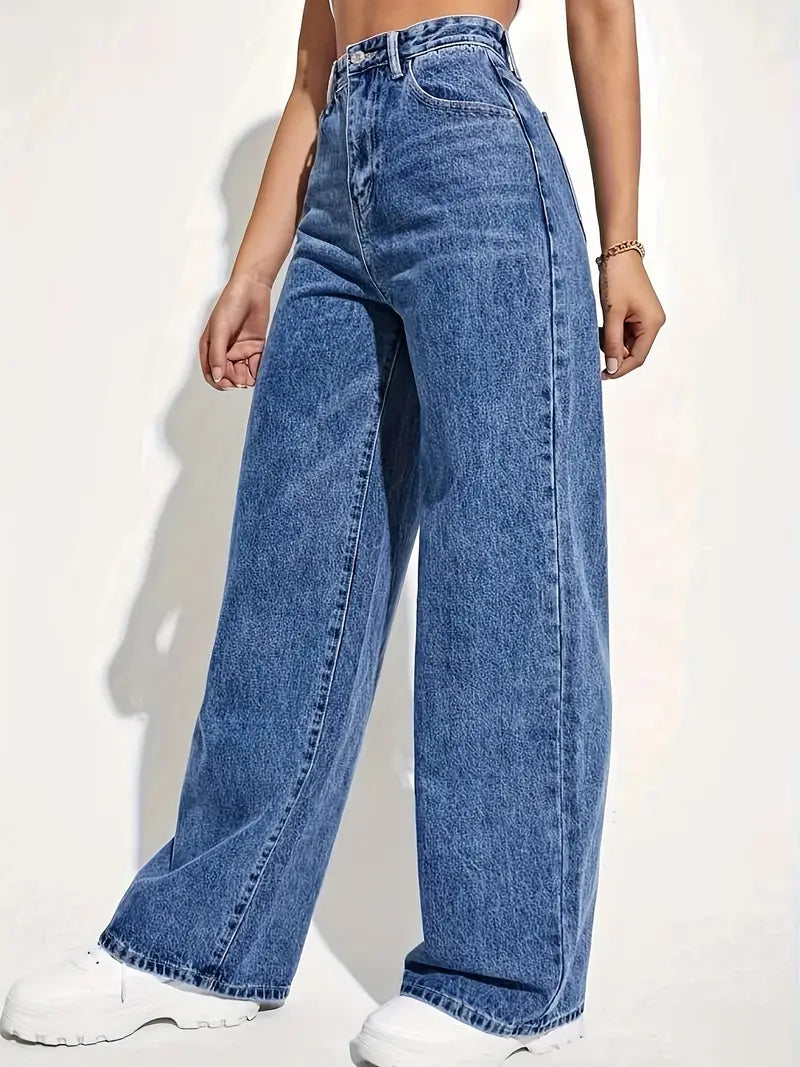 Wide Leg Jeans - Women's High Waisted Loose Fit Jeans-Grace Aura