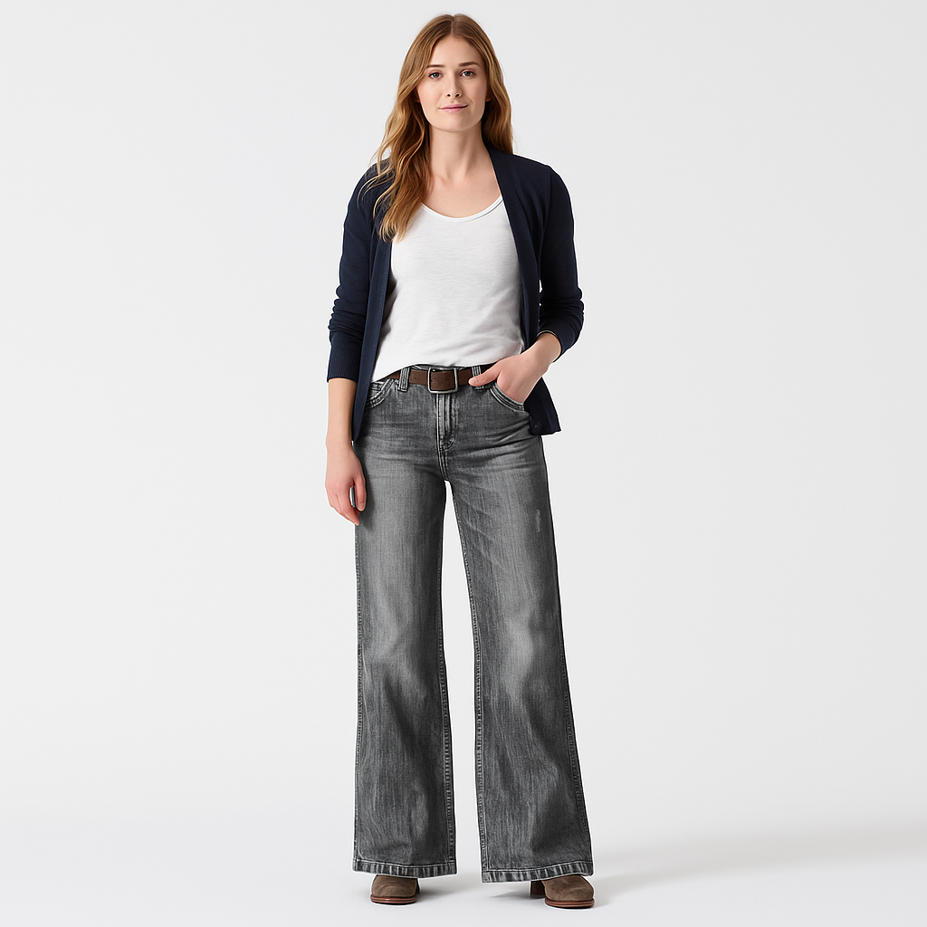 Wide Leg Jeans - Women's Regular Waist Loose Fit Flared Jeans-Grace Aura