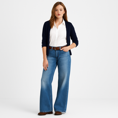 Wide Leg Jeans - Women's Regular Waist Loose Fit Flared Jeans-Grace Aura