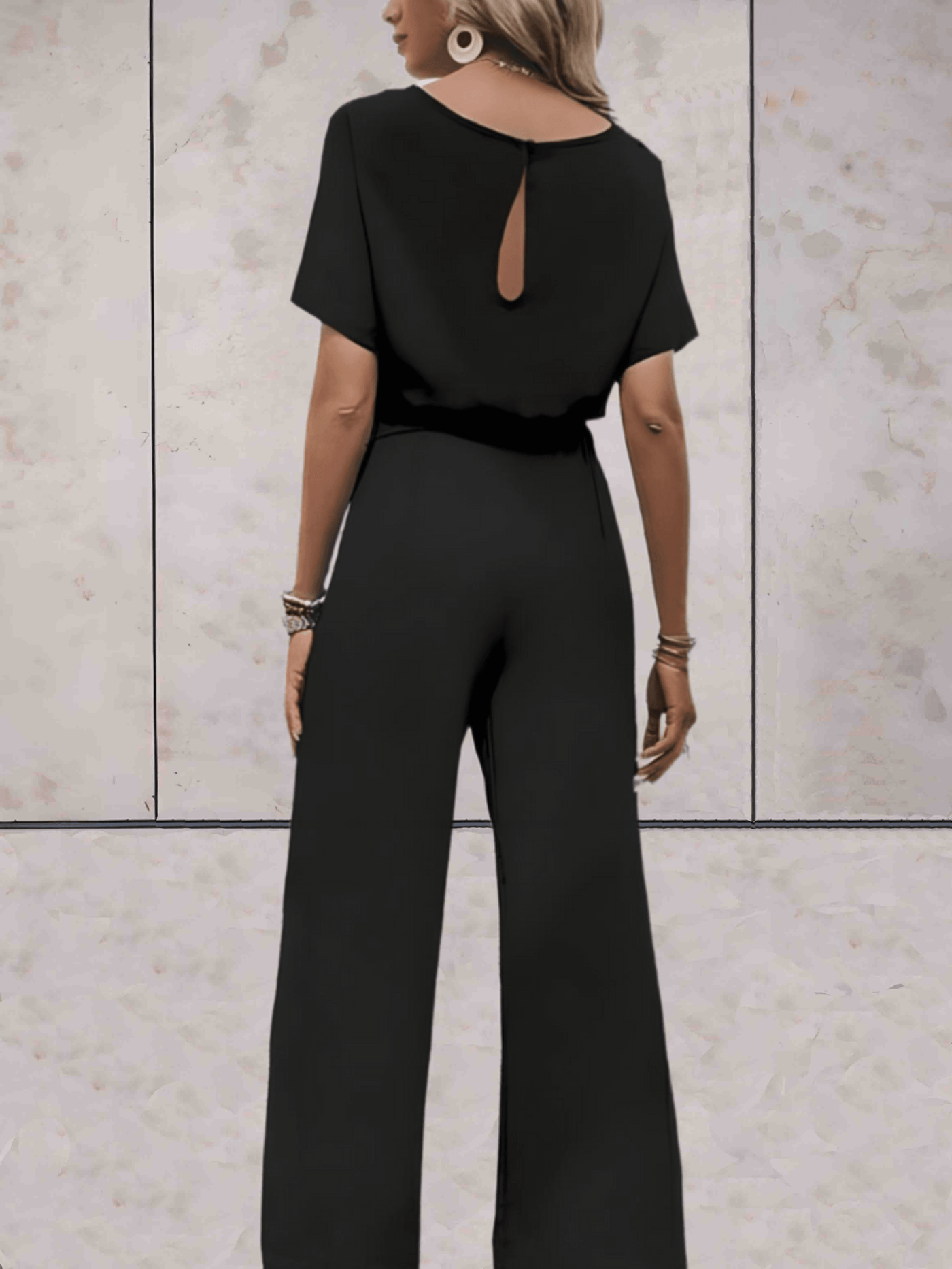 Wide Leg Jumpsuit - Women's Elegant Short Sleeve Summer with Belt-Grace Aura