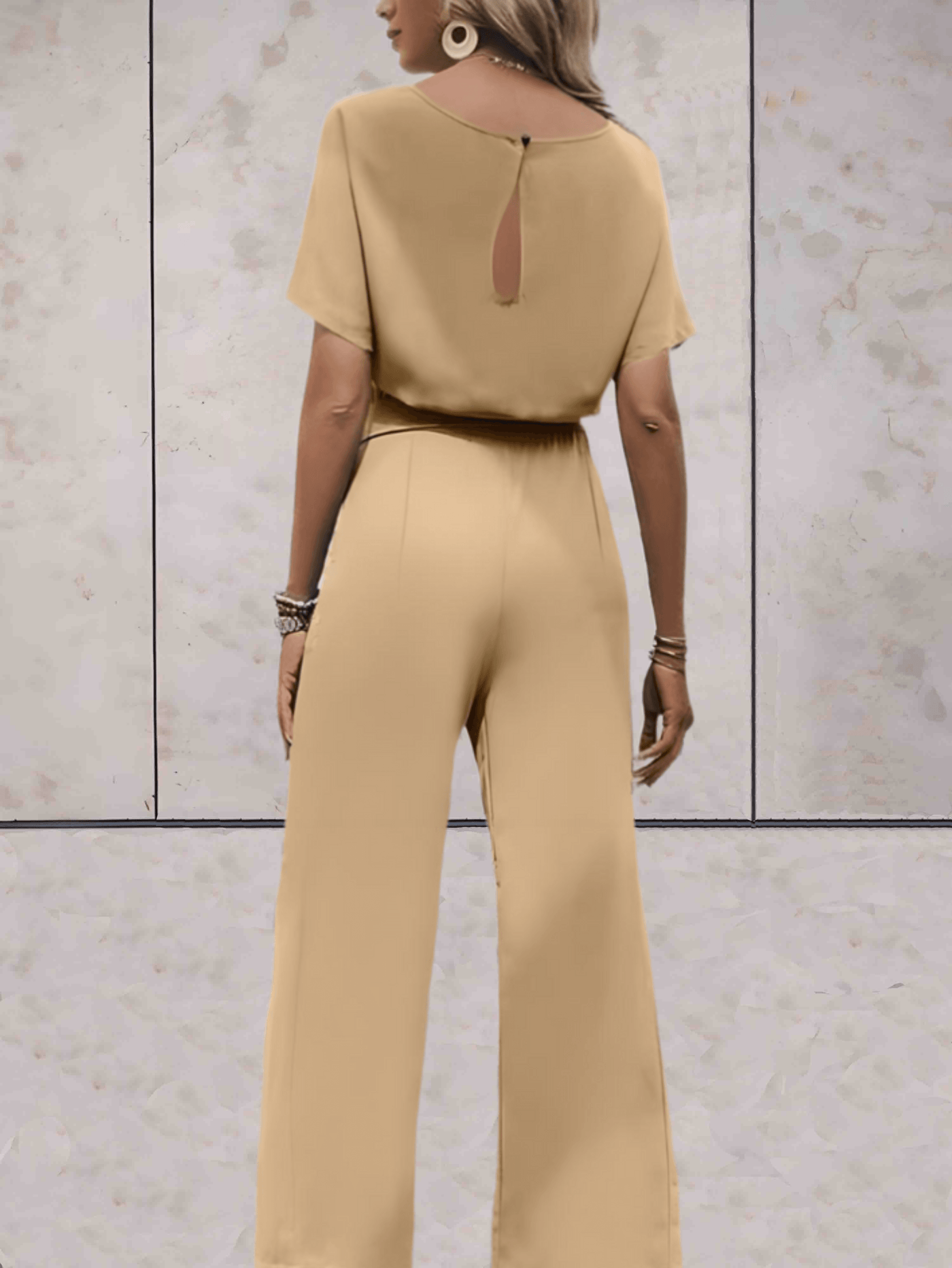 Wide Leg Jumpsuit - Women's Elegant Short Sleeve Summer with Belt-Grace Aura