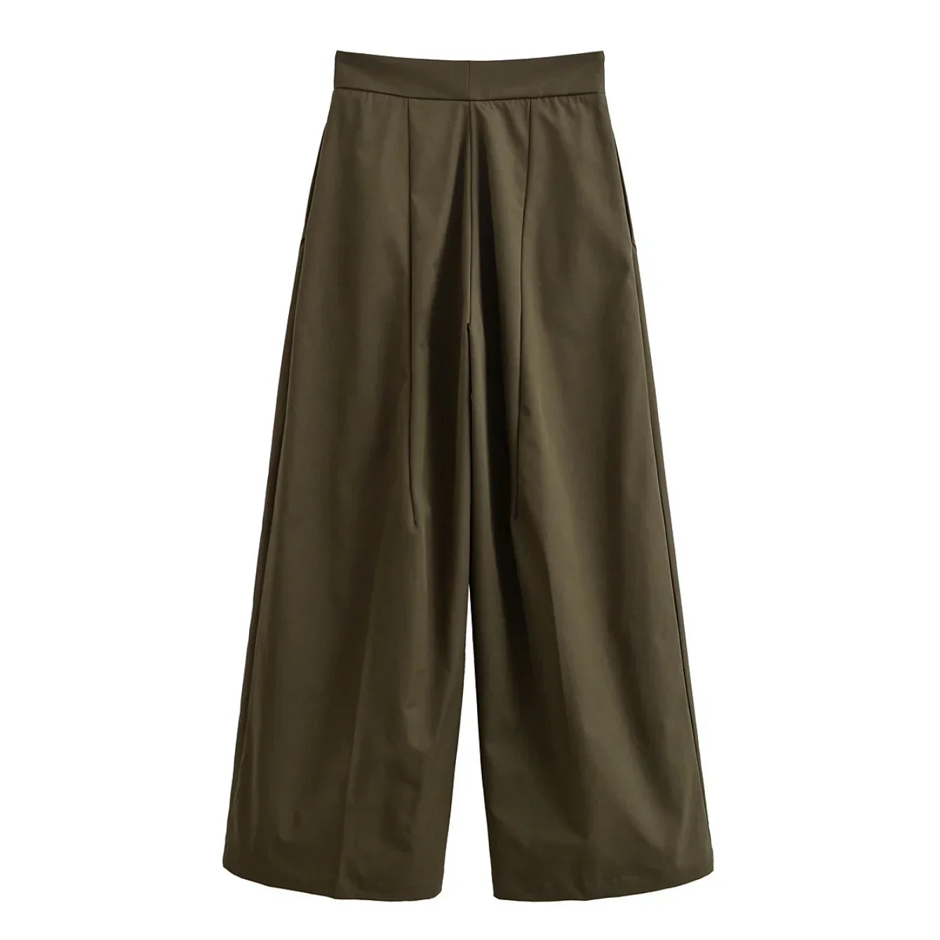 Wide Leg Pants | Army Green | High Waisted | Pleated Pants | Women's Trousers-Grace Aura