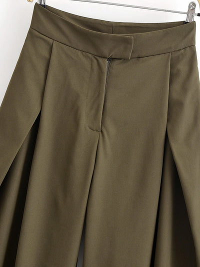 Wide Leg Pants | Army Green | High Waisted | Pleated Pants | Women's Trousers-Grace Aura