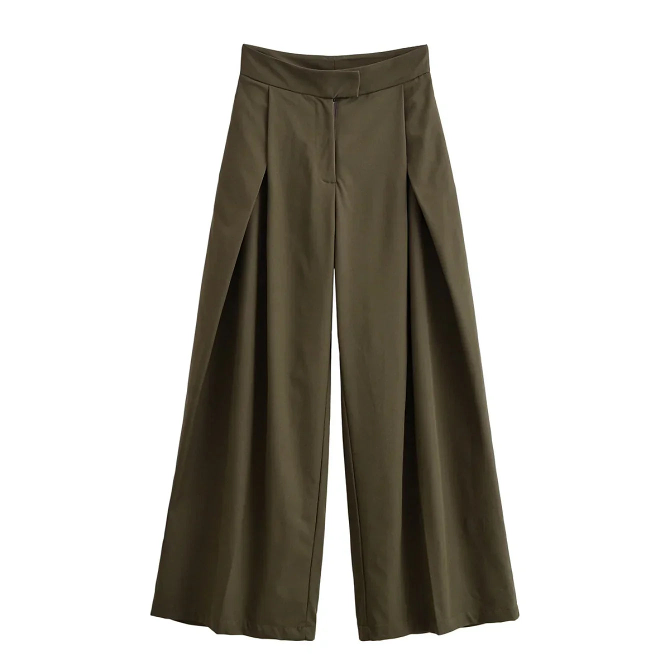 Wide Leg Pants | Army Green | High Waisted | Pleated Pants | Women's Trousers-Grace Aura