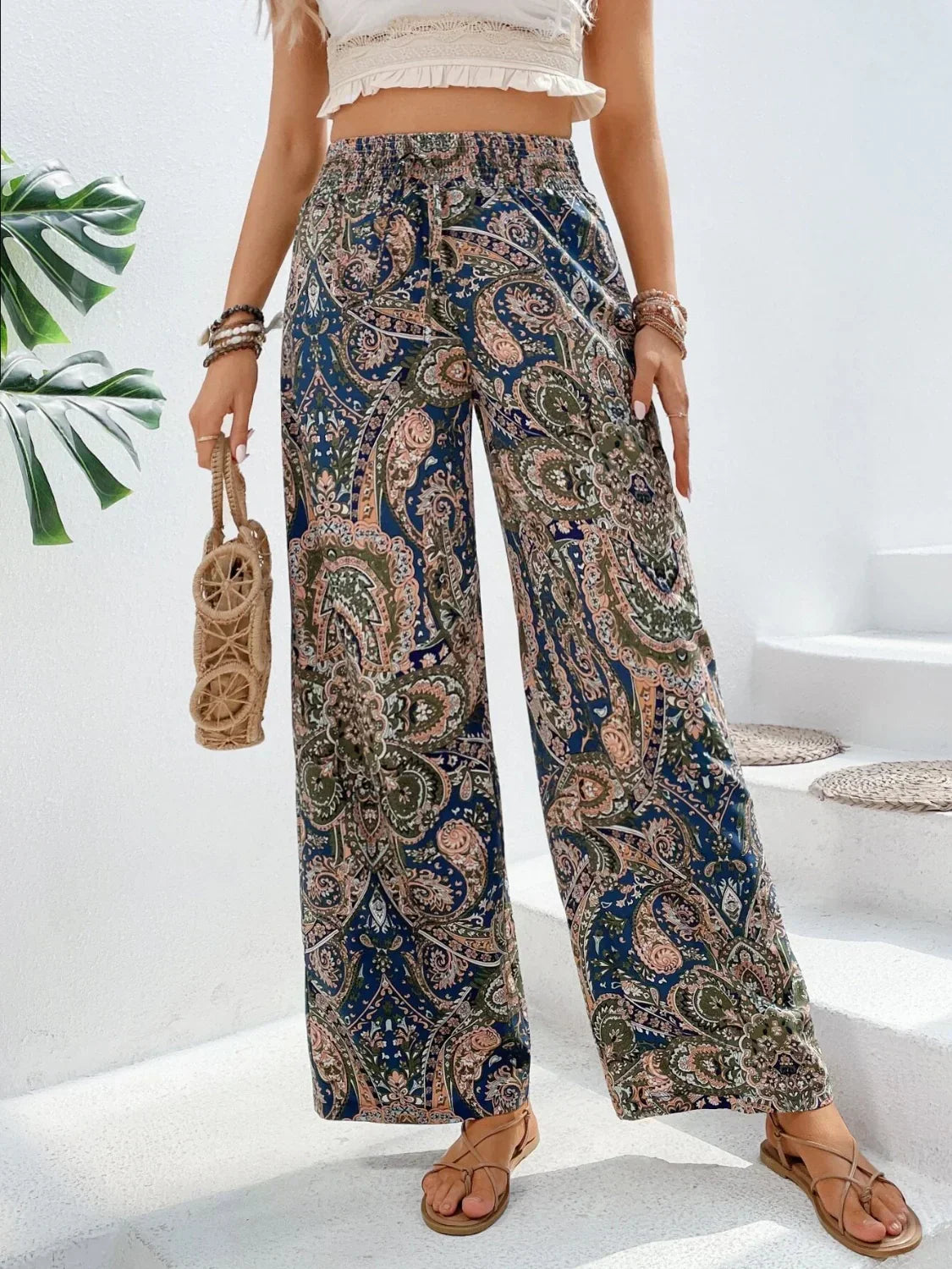 Wide Leg Pants | Boho | High Waist | Palazzo Pants | Women's Pants-Grace Aura
