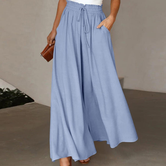 Wide Leg Pants - High Waisted - Flowy - Palazzo Pants - Ladies Linen Trousers-Grace Aura