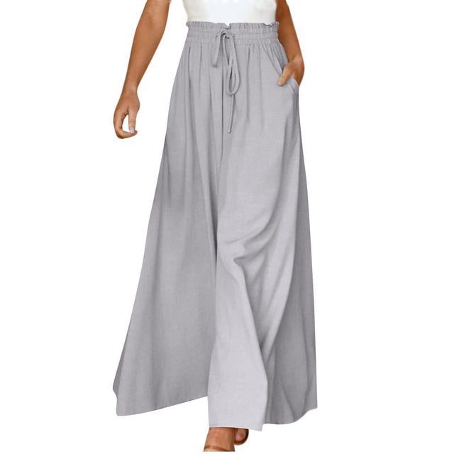 Wide Leg Pants - High Waisted - Flowy - Palazzo Pants - Ladies Linen Trousers-Grace Aura