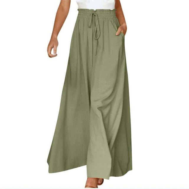 Wide Leg Pants - High Waisted - Flowy - Palazzo Pants - Ladies Linen Trousers-Grace Aura