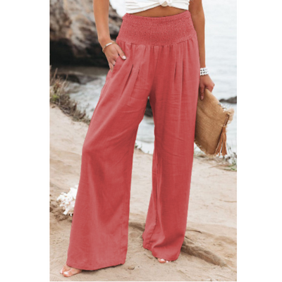 Wide Leg Pants | High Waisted | Shirred Waist | Palazzo Pants | Ladies Linen Pants-Grace Aura