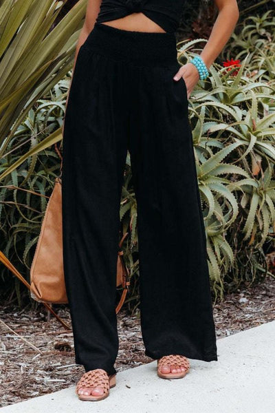 Wide Leg Pants | High Waisted | Shirred Waist | Palazzo Pants | Ladies Linen Pants-Grace Aura