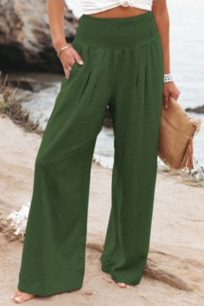 Wide Leg Pants | High Waisted | Shirred Waist | Palazzo Pants | Ladies Linen Pants-Grace Aura
