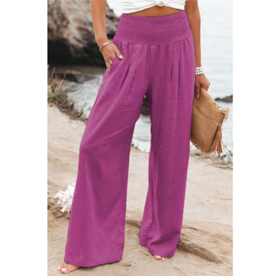 Wide Leg Pants | High Waisted | Shirred Waist | Palazzo Pants | Ladies Linen Pants-Grace Aura