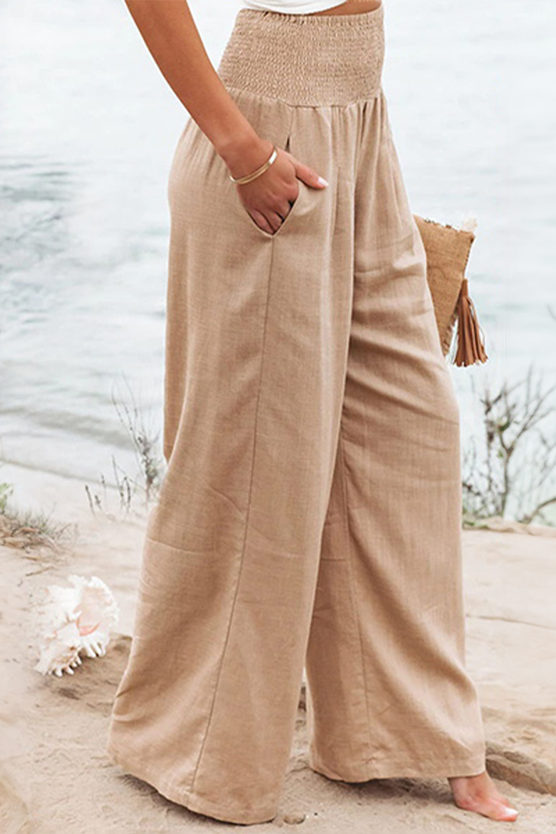 Wide Leg Pants | High Waisted | Shirred Waist | Palazzo Pants | Ladies Linen Pants-Grace Aura