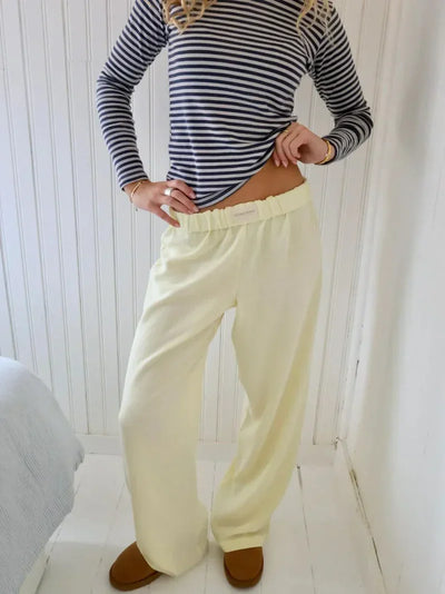 Wide Leg Pants | Low Rise | Elastic Waist | Pajama Pants | Ladies Lounge Trousers-Grace Aura