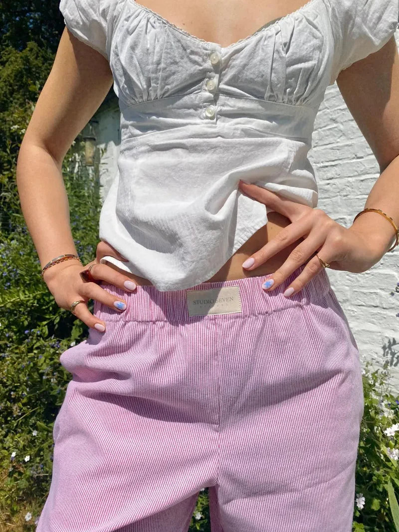 Wide Leg Pants | Low Rise | Elastic Waist | Pajama Pants | Ladies Lounge Trousers-Grace Aura