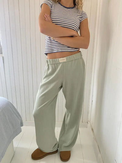 Wide Leg Pants | Low Rise | Elastic Waist | Pajama Pants | Ladies Lounge Trousers-Grace Aura