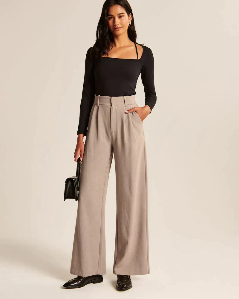 Wide Leg Pants - Pleated - High Waisted - Wide Leg Slacks - Women's Pants-Grace Aura