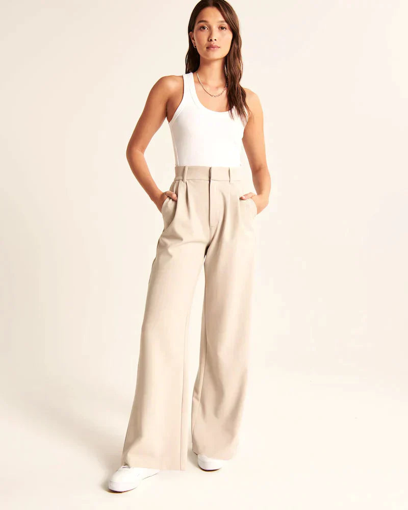Wide Leg Pants - Pleated - High Waisted - Wide Leg Slacks - Women's Pants-Grace Aura