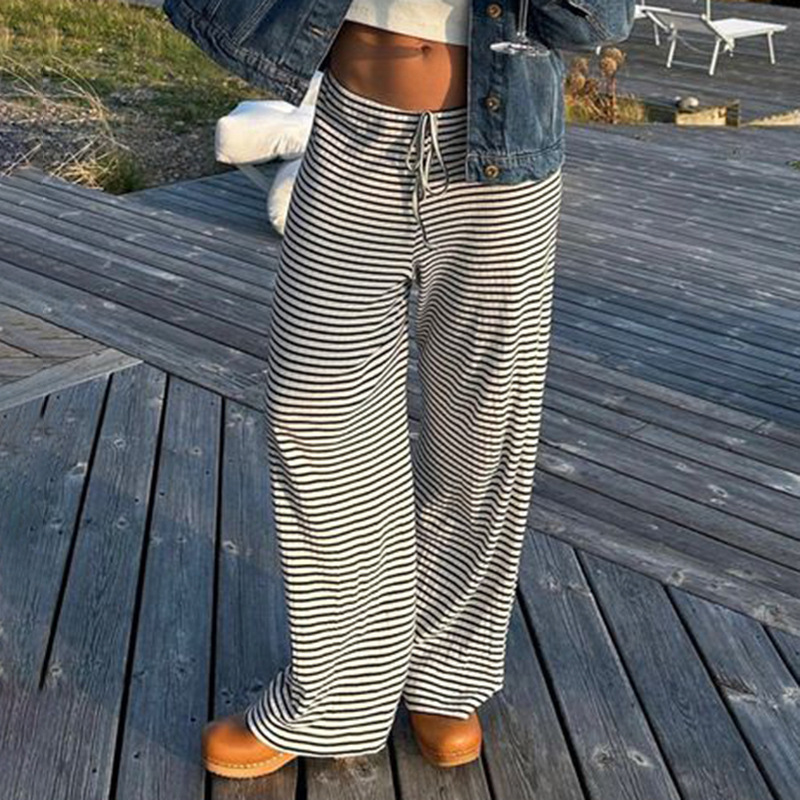 Wide Leg Pants | Striped | Low Waist | Lounge Pants | Women's Pants-Grace Aura