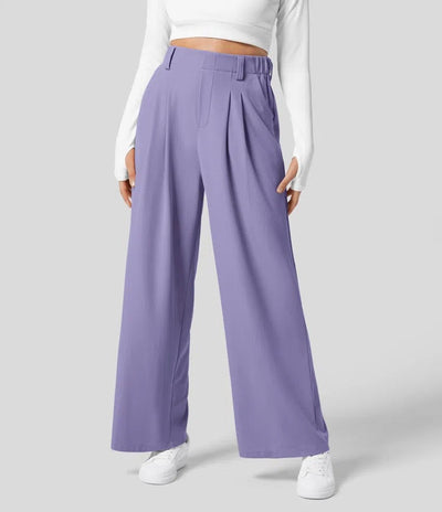 Wide Leg Pants - Women's Elastic Waist Loose Fit High Waisted Pants -Grace Aura