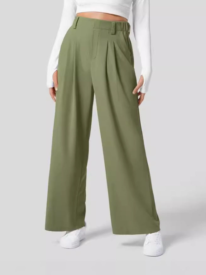 Wide Leg Pants - Women's Elastic Waist Loose Fit High Waisted Pants -Grace Aura