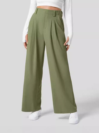 Wide Leg Pants - Women's Elastic Waist Loose Fit High Waisted Pants -Grace Aura