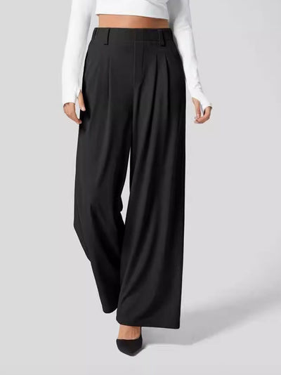 Wide Leg Pants - Women's Elastic Waist Loose Fit High Waisted Pants -Grace Aura