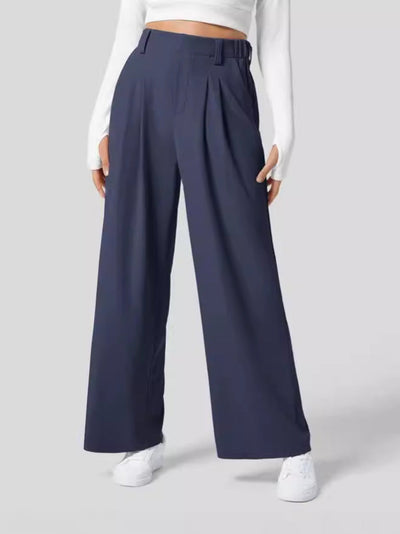 Wide Leg Pants - Women's Elastic Waist Loose Fit High Waisted Pants -Grace Aura