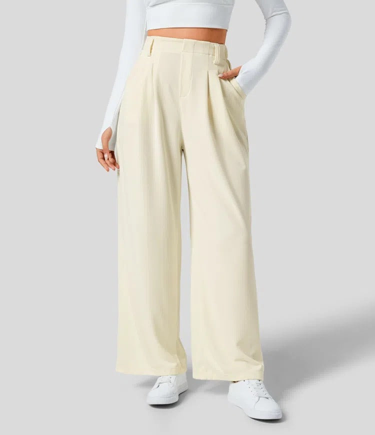 Wide Leg Pants - Women's Elastic Waist Loose Fit High Waisted Pants -Grace Aura