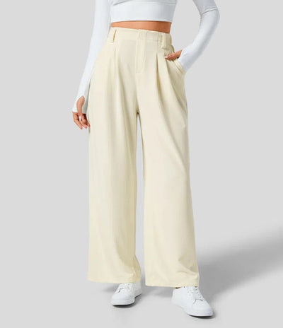 Wide Leg Pants - Women's Elastic Waist Loose Fit High Waisted Pants -Grace Aura