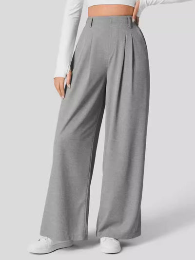 Wide Leg Pants - Women's Elastic Waist Loose Fit High Waisted Pants -Grace Aura