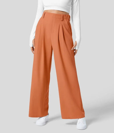 Wide Leg Pants - Women's Elastic Waist Loose Fit High Waisted Pants -Grace Aura