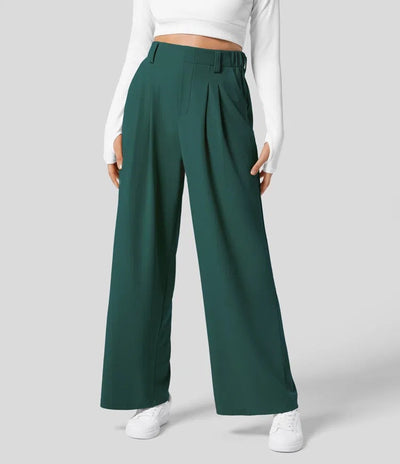 Wide Leg Pants - Women's Elastic Waist Loose Fit High Waisted Pants -Grace Aura