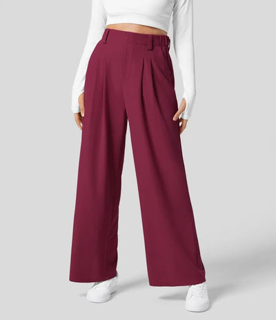 Wide Leg Pants - Women's Elastic Waist Loose Fit High Waisted Pants -Grace Aura