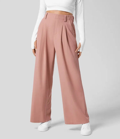 Wide Leg Pants - Women's Elastic Waist Loose Fit High Waisted Pants -Grace Aura