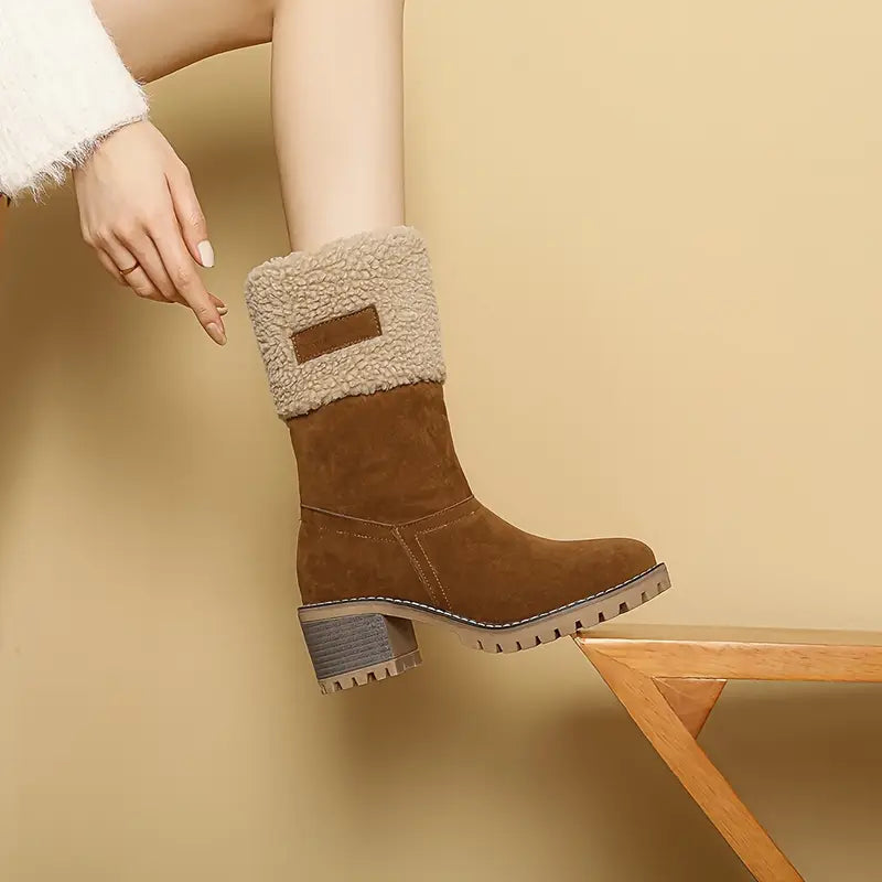 Winter Boots | Block Heel | Fur-Lined | Heeled Boots | Women's Boots-Grace Aura