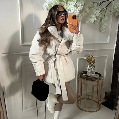 Winter Coat | Padded | Belt | Puffer Jacket | Ladies Overcoat-Grace Aura