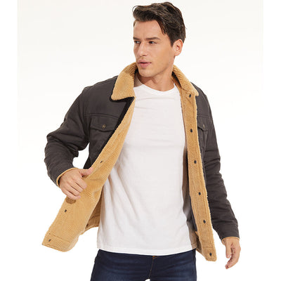 Winter Jacket - Men's Button-Up Sherpa Lining Bomber Jacket -Grace Aura
