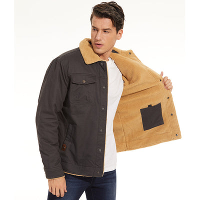 Winter Jacket - Men's Button-Up Sherpa Lining Bomber Jacket -Grace Aura
