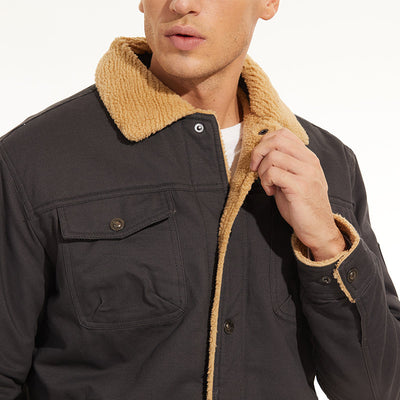 Winter Jacket - Men's Button-Up Sherpa Lining Bomber Jacket -Grace Aura