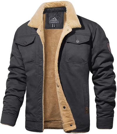 Winter Jacket - Men's Button-Up Sherpa Lining Bomber Jacket -Grace Aura