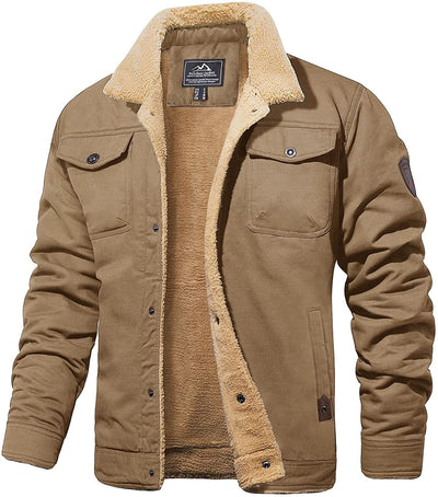 Winter Jacket - Men's Button-Up Sherpa Lining Bomber Jacket -Grace Aura