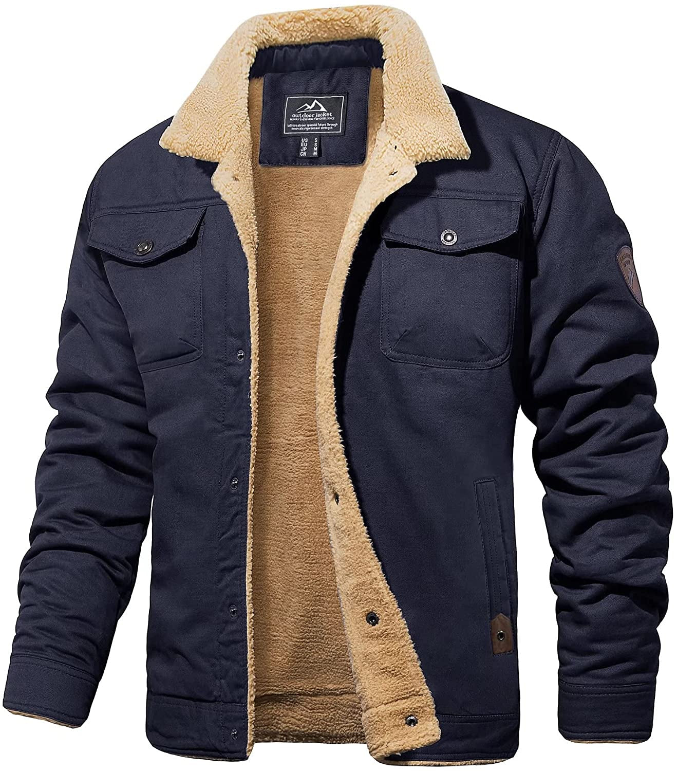 Winter Jacket - Men's Button-Up Sherpa Lining Bomber Jacket -Grace Aura