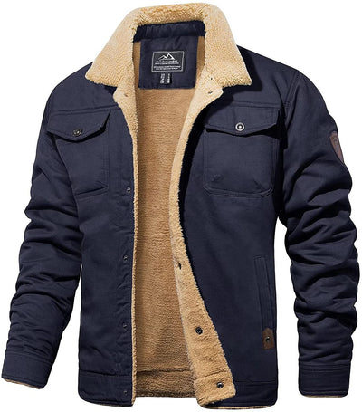 Winter Jacket - Men's Button-Up Sherpa Lining Bomber Jacket -Grace Aura