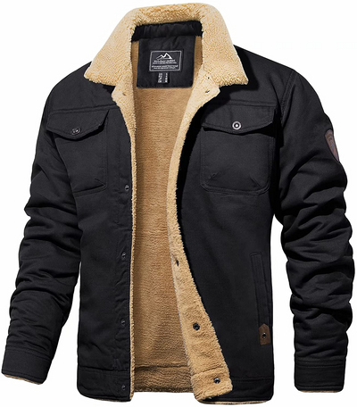 Winter Jacket - Men's Button-Up Sherpa Lining Bomber Jacket -Grace Aura
